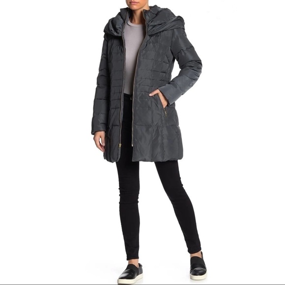 ๐
บcole Haan Zip Front Down Puffer Parka Hooded Graphite - Picture 1 of 8